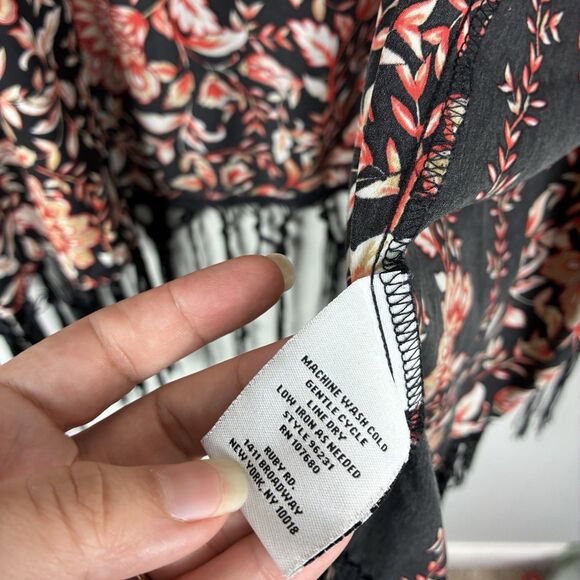 Cardigan Kimono Open Front 3X Plus Fringe Orange Black Boho Fall Artsy - Picture 6 of 6